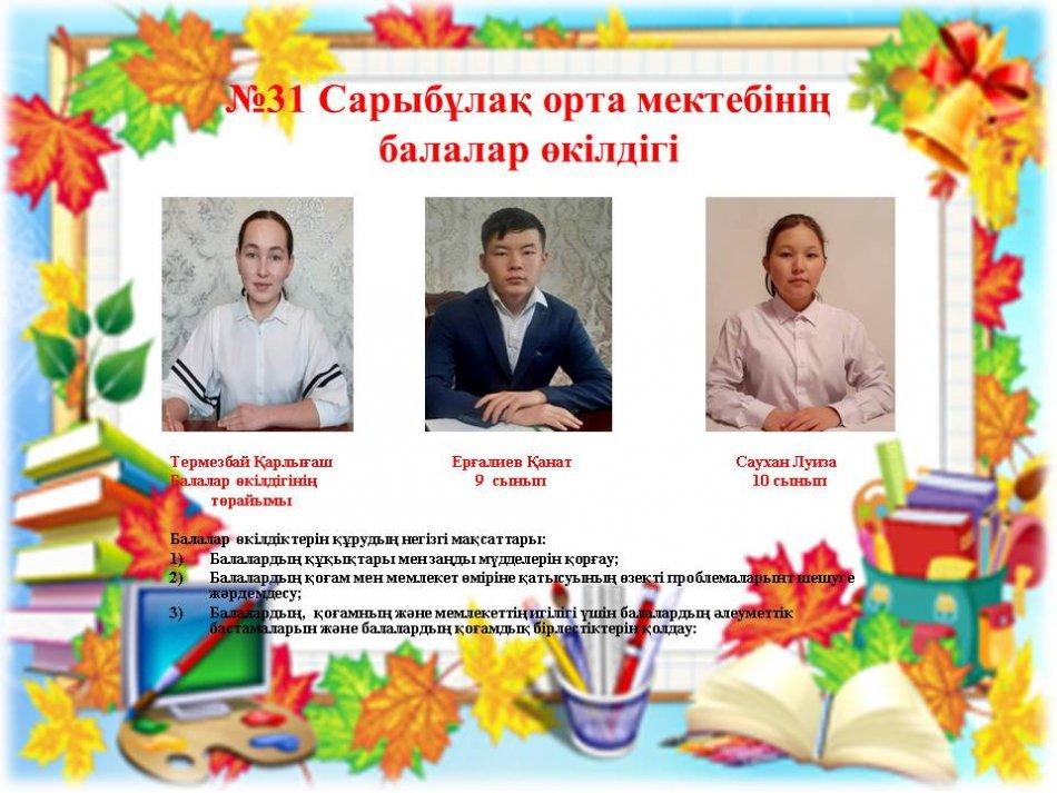 №31 Сарыбұлақ  орта  мектебі балалар өкілдігі